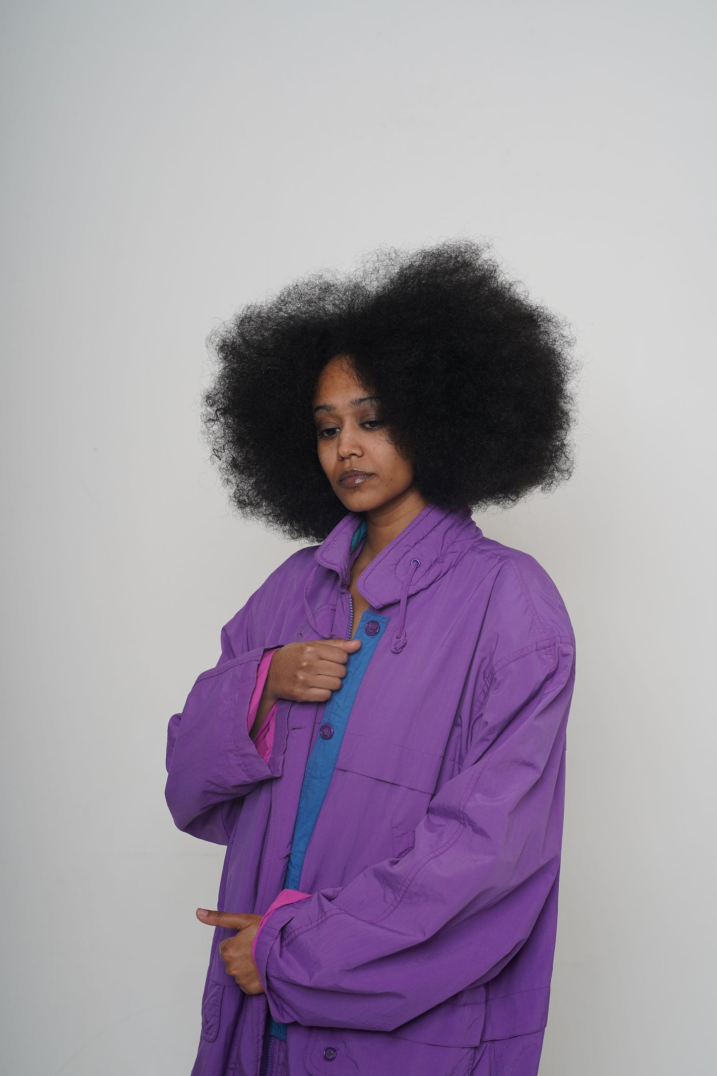 90s VTG purple nylon colorblock utility parka jacket - L/XL