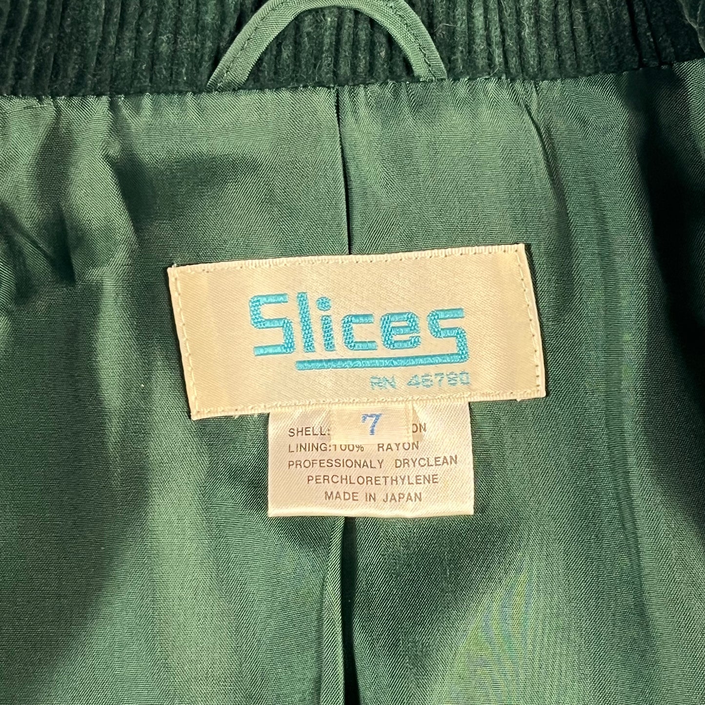 90s VTG Slices green corduroy blazer - size S