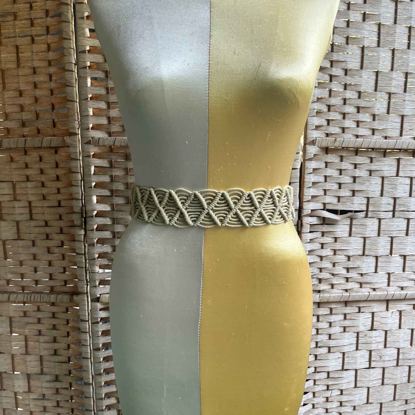 70s VTG macrame wood bead tie belt sash - O/S