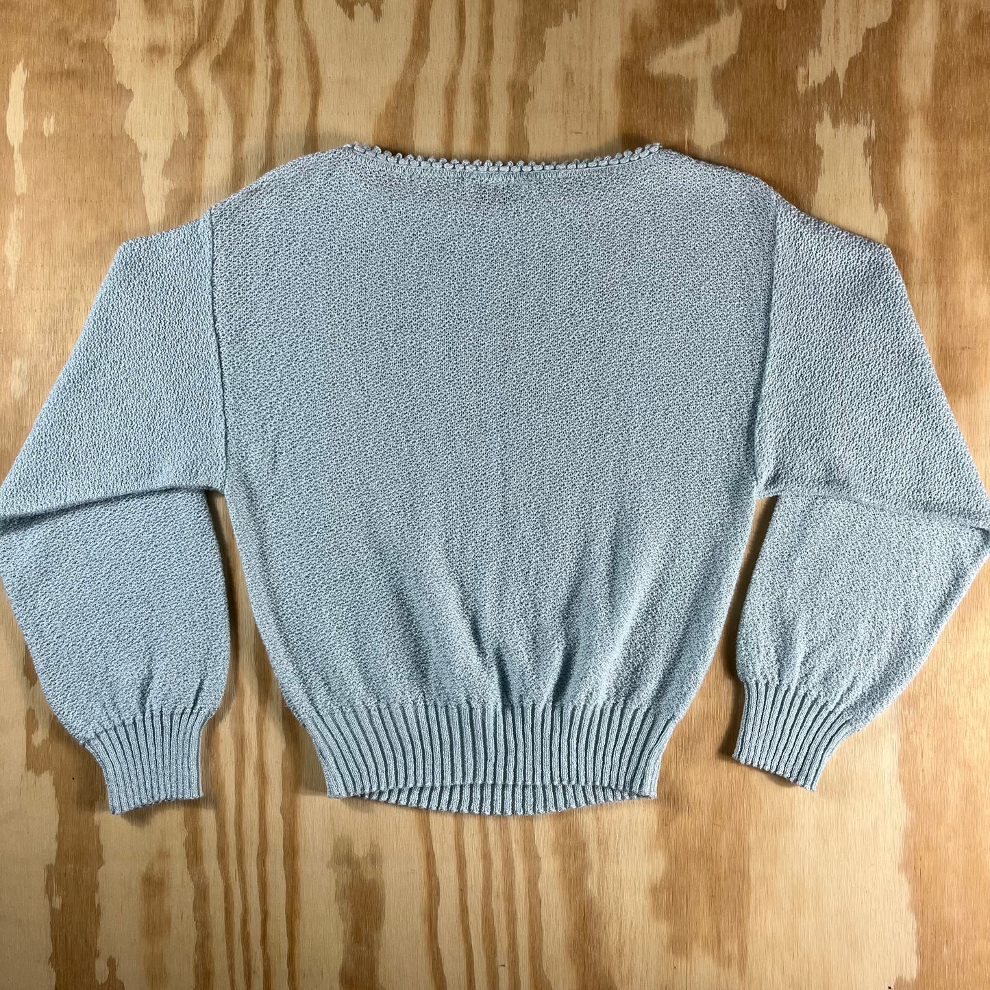 80s VTG R&K Originals baby blue pointelle balloon sleeve sweater - S/M