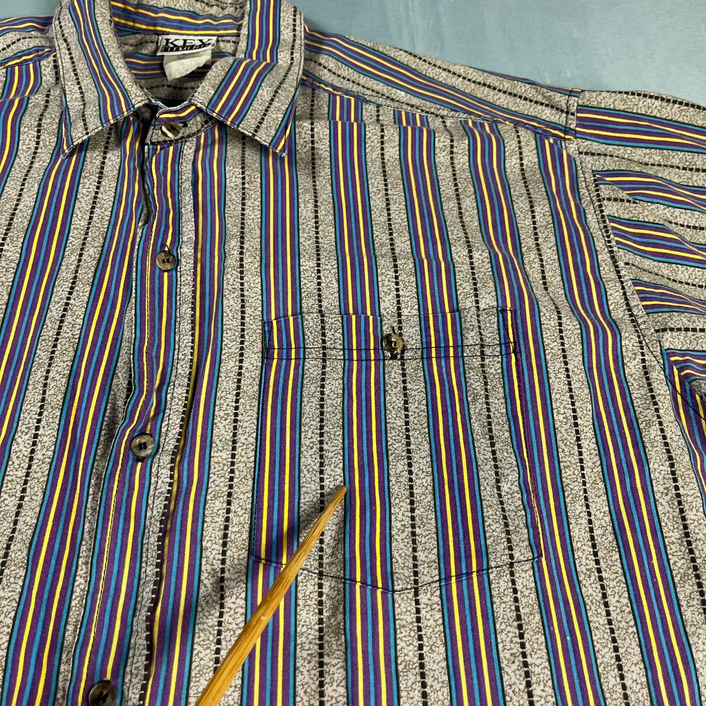 90s VTG Key Elements striped print shirt - L/XL