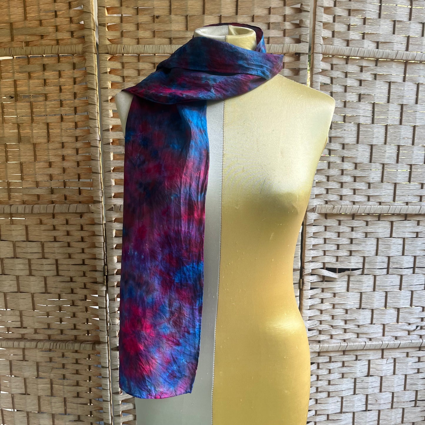preloved vintage tie dye hand dyed pure silk scarf - O/S