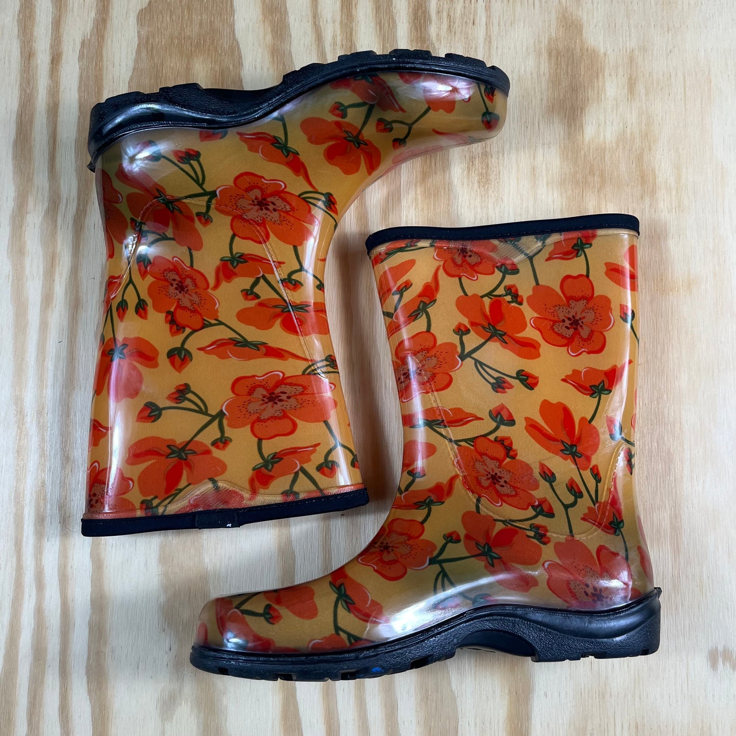 preloved Sloggers floral poppy waterproof rain boots - W9/M7.5