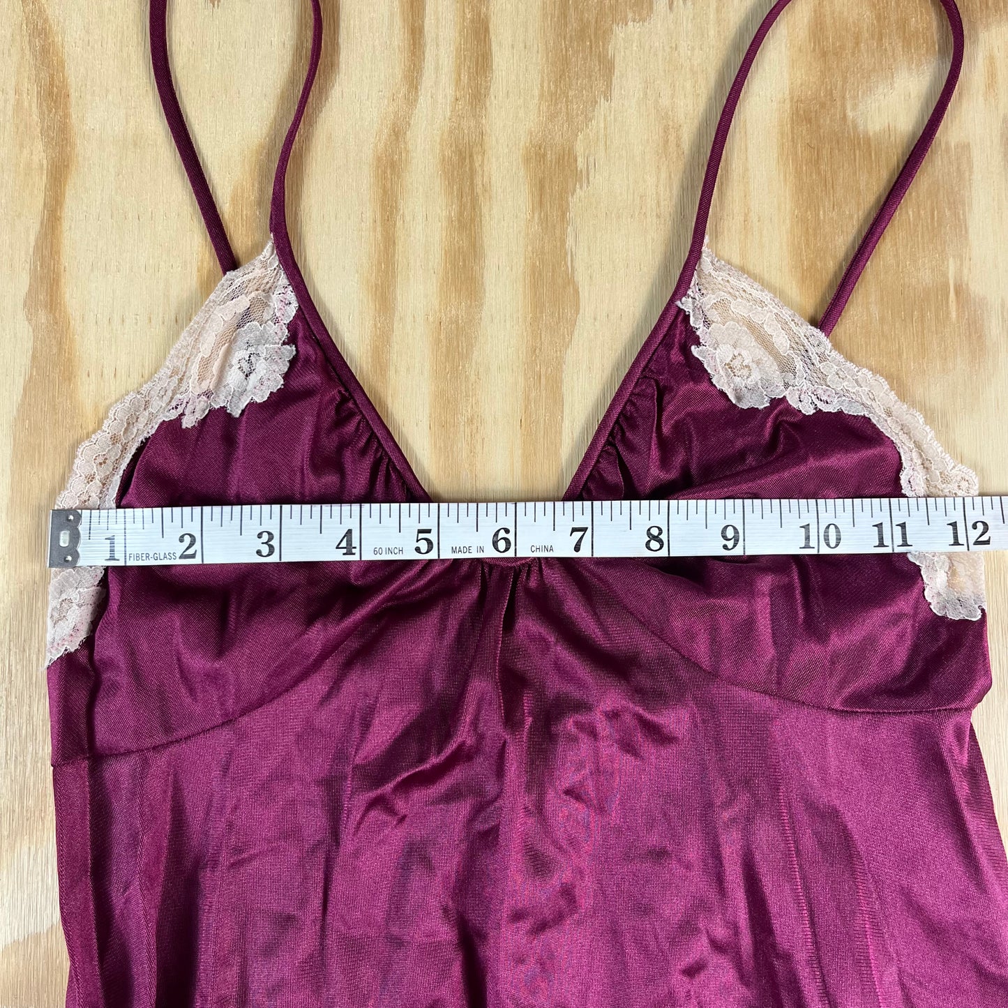 80s VTG G's plum liquid satin lace nightgown - XS/S