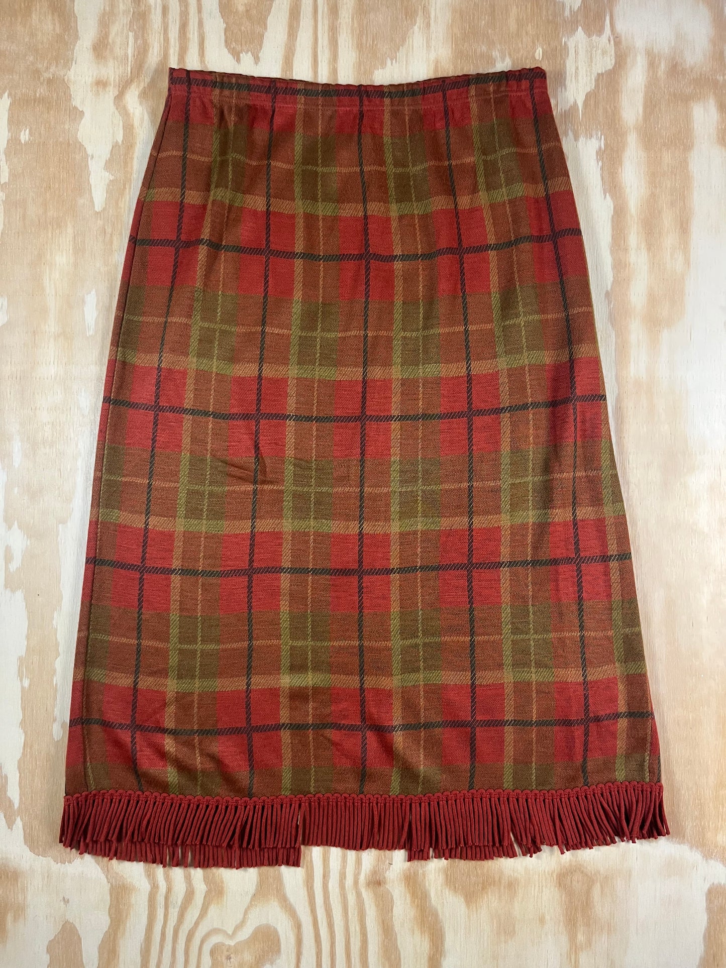 preloved plaid fringe midi skirt - L/XL