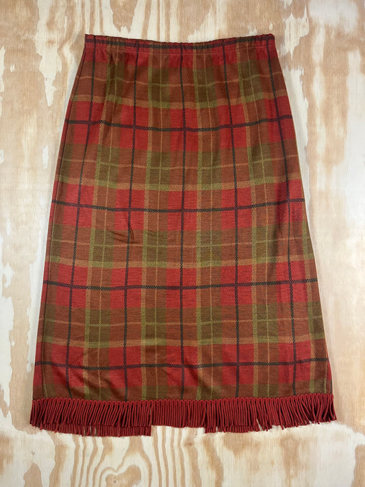 preloved plaid fringe midi skirt - L/XL