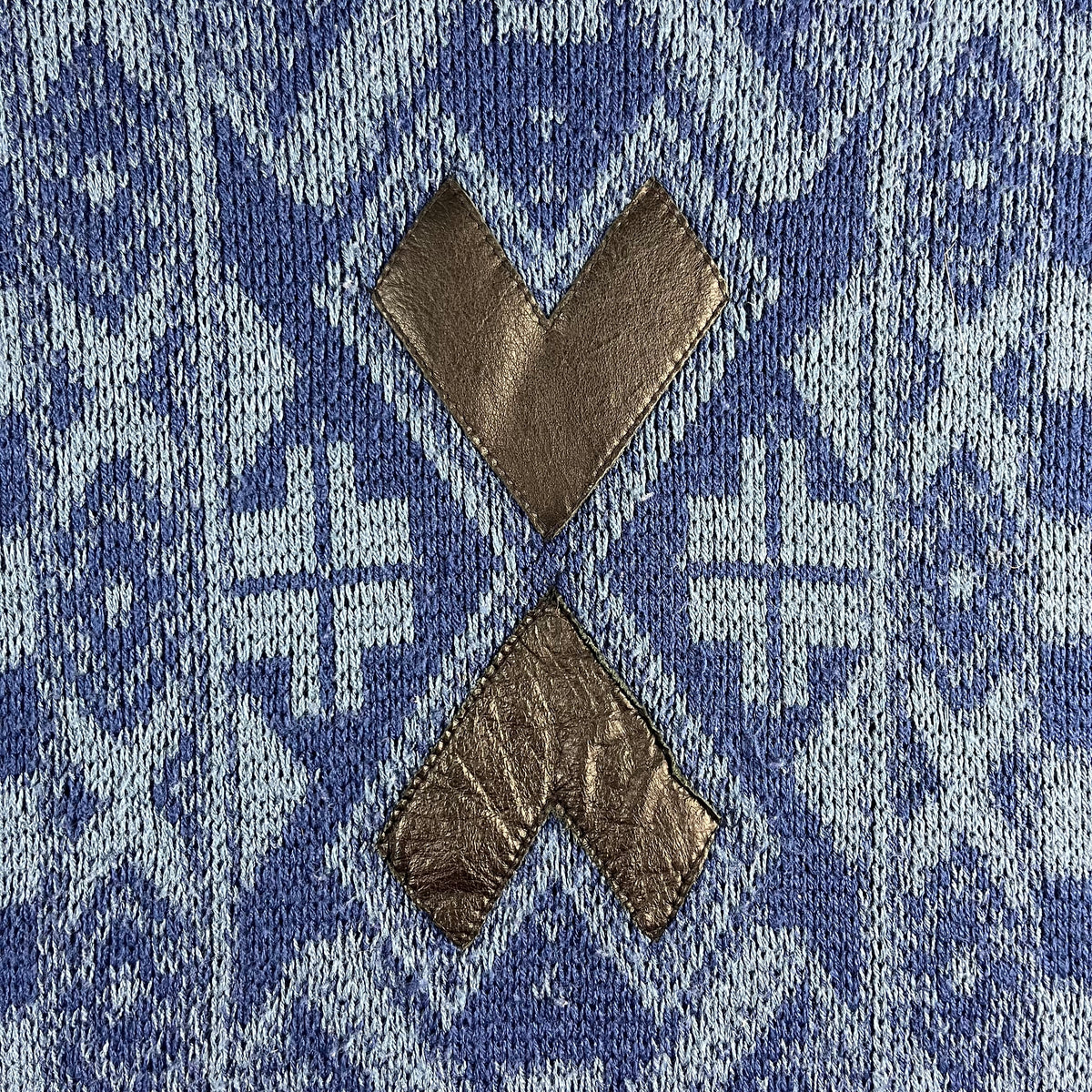 80s VTG Urban Works blue geometric leather patch knit sweater - XL/2XL