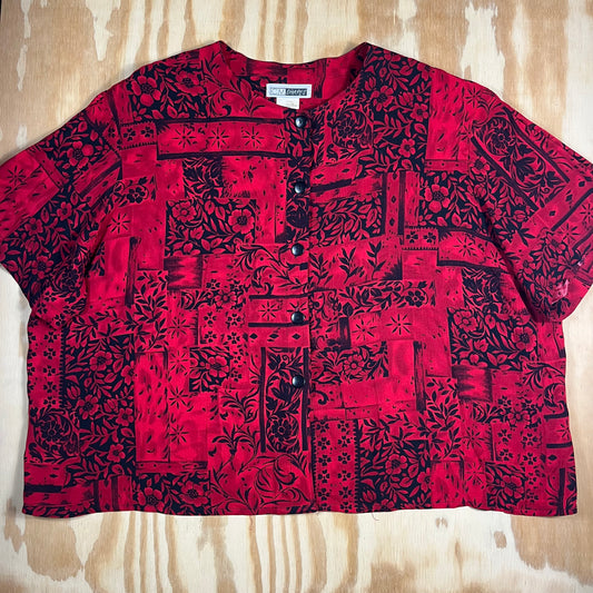 90s VTG oversized floral rayon top - 2X/3X