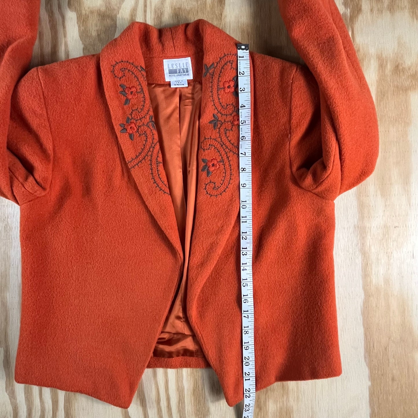 80s VTG Leslie Fay embroidered wool blend cropped jacket - 8P - WM/MXS