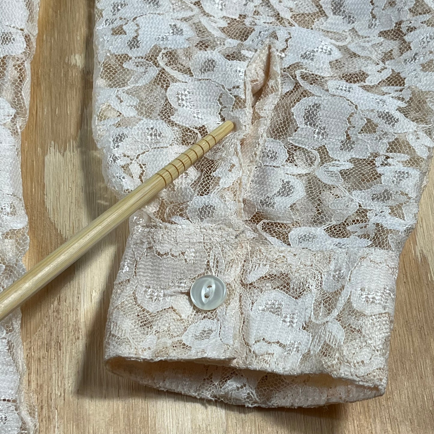 preloved cream floral sheer lace blouse - S/M