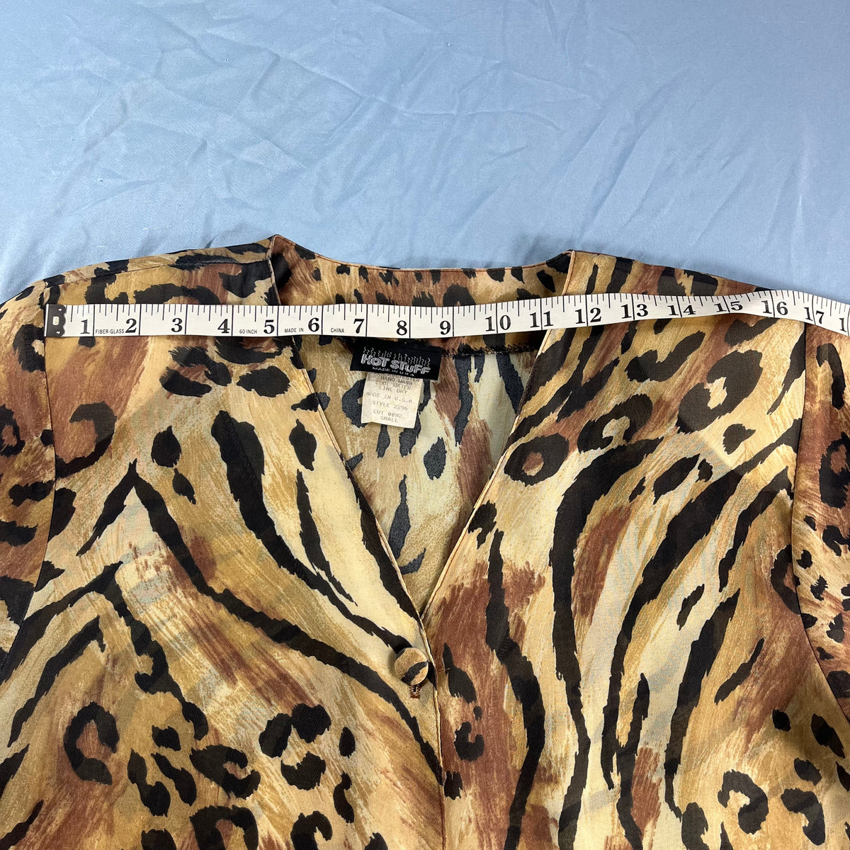 90s VTG HOT STUFF sheer leopard tiger tunic blouse - S/M