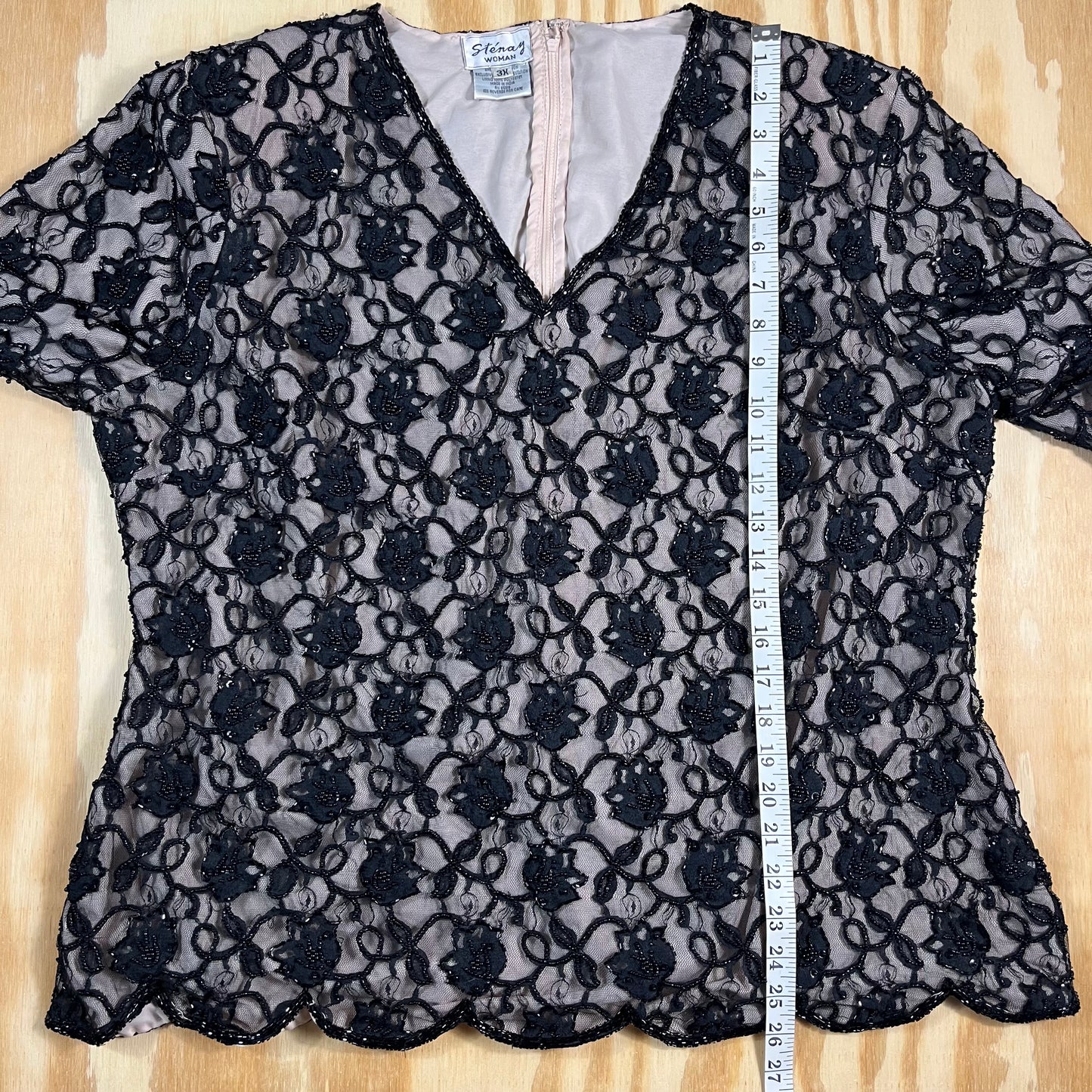 90s VTG Sténay Woman beaded floral lace evening top - 2X/3X
